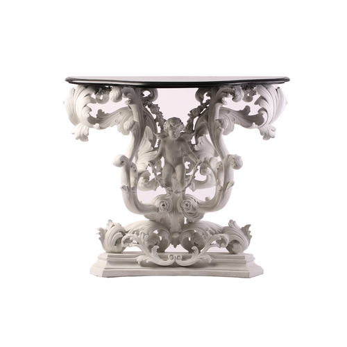 109 - An impressive white-painted and carved composition Baroque console table and wall mirror with a prof... 