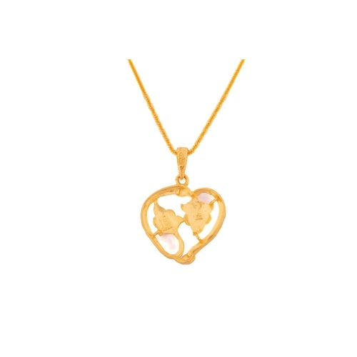 17 - A heart pendant on chain and a bracelet with heart charm; The pendant comprises two stylised leaves ... 