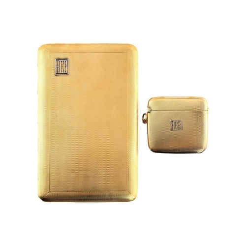 193 - Asprey & Co - An 18ct gold cigarette case and a matching vesta case; The cigarette case is in a rect... 