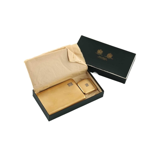 193 - Asprey & Co - An 18ct gold cigarette case and a matching vesta case; The cigarette case is in a rect... 