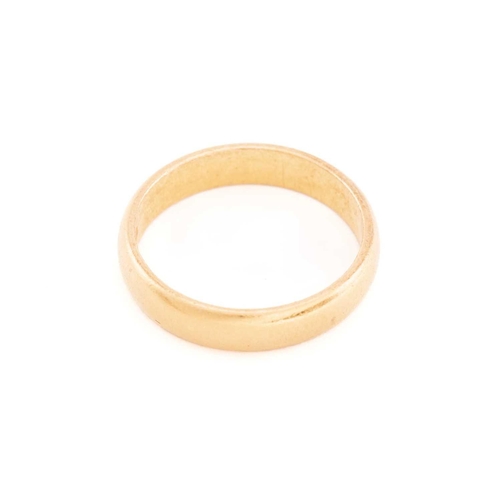 21 - A 22ct gold wedding band and a 9ct gold ring; a plain D-section band in 22ct yellow gold, London hal... 