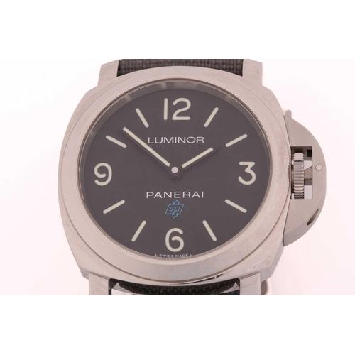 A Panerai Luminor Base Logo 44mm wristwatch featuring a hand