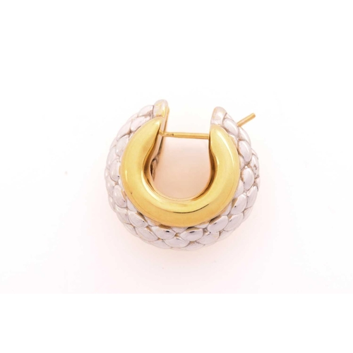 8 - FOPE - a pair of two-toned creole earrings, each featuring a hollow hoop with a textured section imi... 