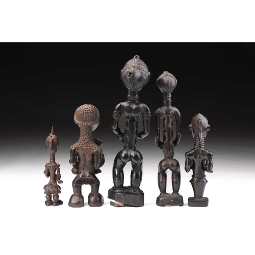 104 - Three Luluwa maternity figures, Bwanga Bwa Cibola, Democratic Republic of Congo, carved standing and... 