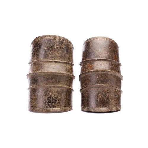106 - Two Ekonde/Ekonda bronze currency bangles, Democratic Republic of Congo, each cast with annulated ba... 