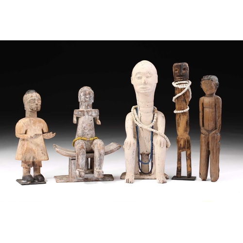 113 - A collection of five Adan figures, Togo/Ghana, comprising two Adan tomb guardians, each painted whit... 