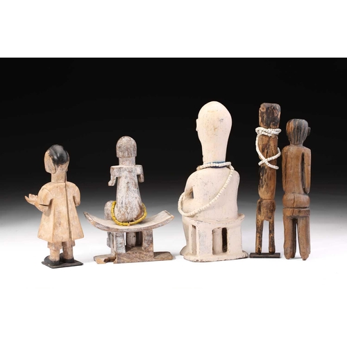 113 - A collection of five Adan figures, Togo/Ghana, comprising two Adan tomb guardians, each painted whit... 