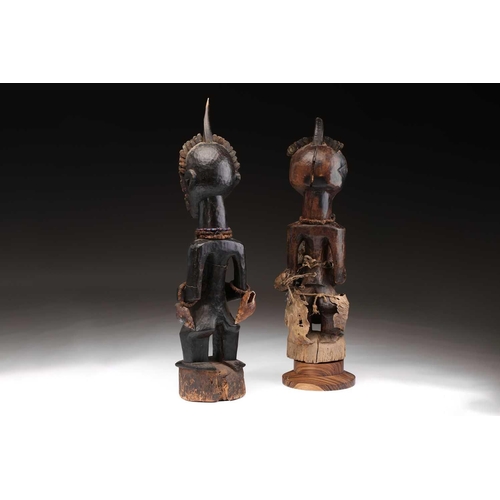 62 - Two Songye community power figures, Mankisi, with horn charge and embedded metal blades to the head,... 