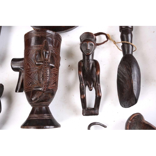 70 - A Luba spoon, Democratic Republic of Congo, with kneeling female handle, 23cm, a Songye spatula, wit... 