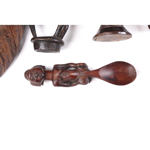 70 - A Luba spoon, Democratic Republic of Congo, with kneeling female handle, 23cm, a Songye spatula, wit... 