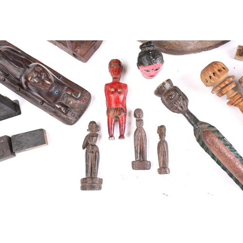 77 - A collection of Indonesian and Indian carved wood anthropomorphic and zoomorphic figures, to include... 