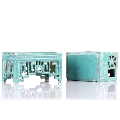 105 - A Chinese robin's egg glazed brush rest stand and a turquoise glazed pen stand, Qing, 19th century, ... 