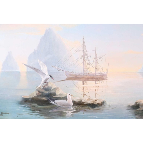 12 - † Rosa Branson (b.1933), a galleon amongst icebergs, signed and dated ’94, oil on canvas, 52 cm x 74... 