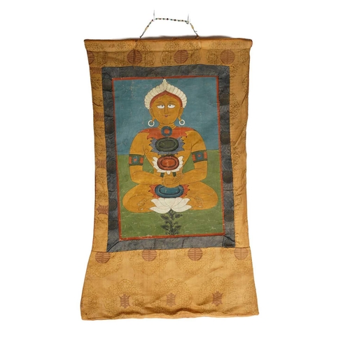 120 - A Burmese medecine thangka, early 20th century, gouache on silk, image 44cm x 29.5cm