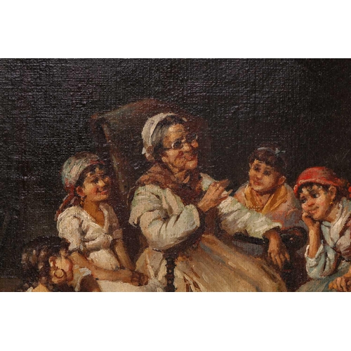 13 - 19th century Continental school, figures in an interior setting, oil on canvas, signed indistinctly ... 