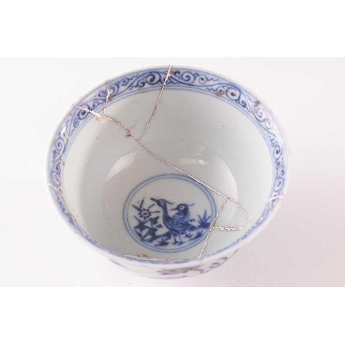 144 - A Chinese blue and white bowl, decorated with lotus and blooms, 7cm high x 16.3 cm diameter, togethe... 