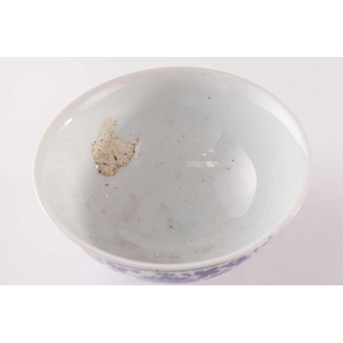 144 - A Chinese blue and white bowl, decorated with lotus and blooms, 7cm high x 16.3 cm diameter, togethe... 