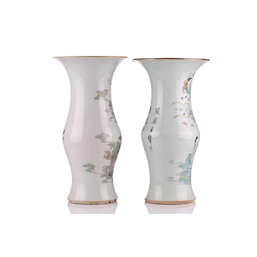 174 - A near pair of Chinese porcelain yen yen vases, (Fengweizun), Qing, late 19th century, painted with ... 