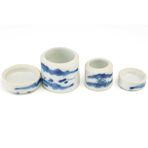 177 - A collection of Chinese blue & white porcelain cosmetic and ointment pots, one with compressed body ... 