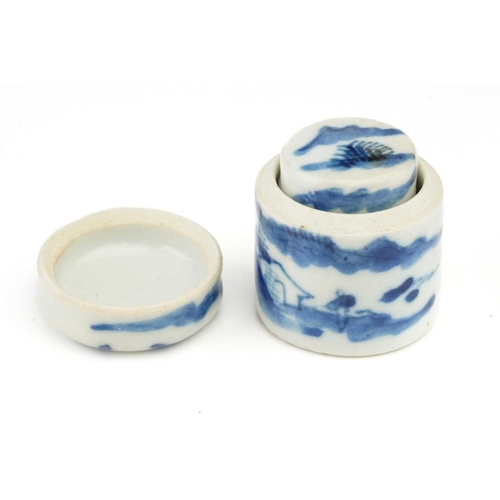 177 - A collection of Chinese blue & white porcelain cosmetic and ointment pots, one with compressed body ... 