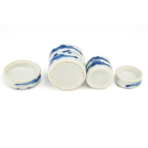 177 - A collection of Chinese blue & white porcelain cosmetic and ointment pots, one with compressed body ... 