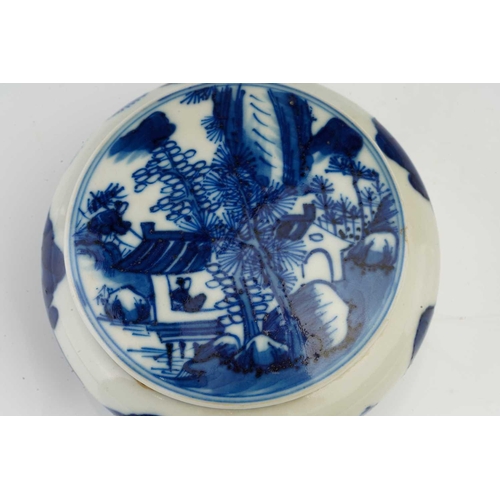 177 - A collection of Chinese blue & white porcelain cosmetic and ointment pots, one with compressed body ... 