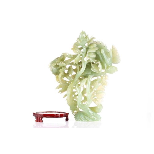 182 - A Chinese apple green jade censor, 20th century, the cover with lion finial, with lion mask and capt... 