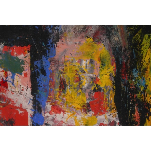 19 - Rebwar (20th century) Kurdish, abstract faces, oil on board, 44 cm x 32 cm glazed in a box frame.