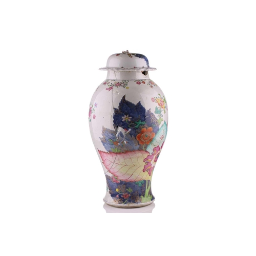 191 - A large Chinese Tobacco leaf pattern vase & cover, Qing, 18th century, 46cmExtensive damage througho... 