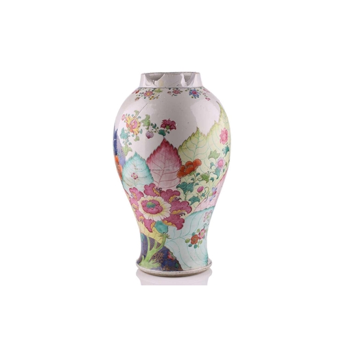 191 - A large Chinese Tobacco leaf pattern vase & cover, Qing, 18th century, 46cmExtensive damage througho... 