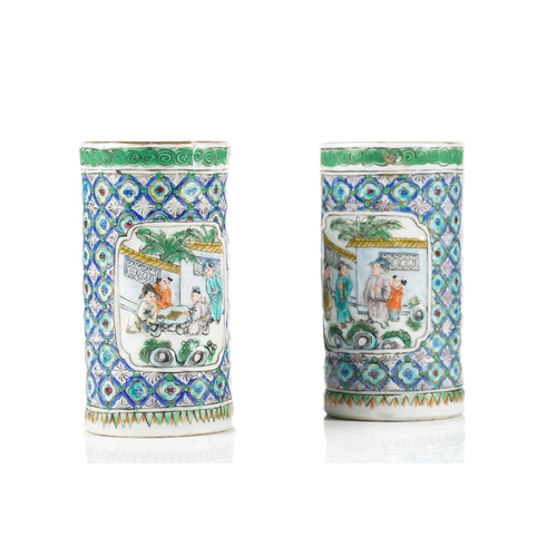 192 - A collection of Chinese porcelain, 19th & 20th century, compromising a pair of spill vases with moul... 