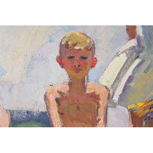 2 - C Penky (20th century), children on hill, oil on canvas, signed to lower left corner, 74 cm x 69 cm ... 