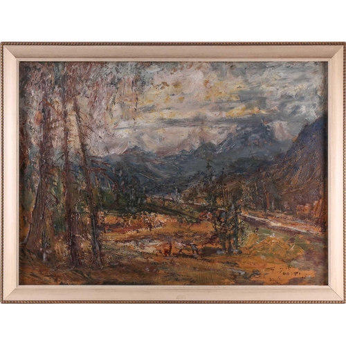 24 - Hans Heider (1861-1947) German, an Alpine landscape, large impasto oil on board, 71 cm x 98 cm glaze... 