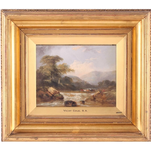 27 - Attributed to George Vicat Cole R.A. (1833-1893), a river in a mountainous landscape, oil on card?, ... 