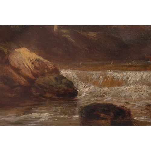 27 - Attributed to George Vicat Cole R.A. (1833-1893), a river in a mountainous landscape, oil on card?, ... 