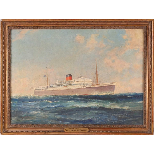 28 - Frank H Mason (1876-1975), 'R.M.S. Pretoria Castle' ,with applied mount label, '28,705 gross tons, (... 