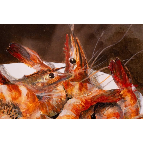 3 - † Leslie Gooday (1921-2013), 'Prawns', acrylic on card, signed to lower right corner, 25 cm x 33.5 c... 