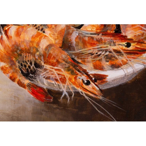 3 - † Leslie Gooday (1921-2013), 'Prawns', acrylic on card, signed to lower right corner, 25 cm x 33.5 c... 