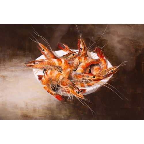 3 - † Leslie Gooday (1921-2013), 'Prawns', acrylic on card, signed to lower right corner, 25 cm x 33.5 c... 