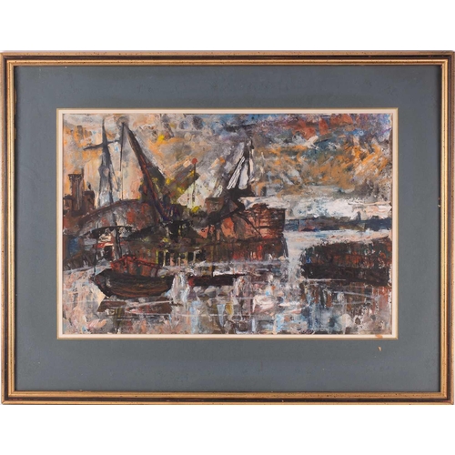 30 - Ernst Eisenmayer (1920-2018), an abstract industrial harbour scene, signed, watercolour, 38 cm x 55.... 