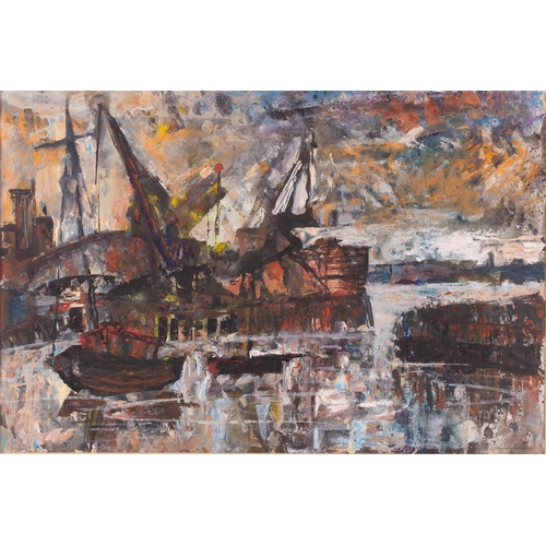 30 - Ernst Eisenmayer (1920-2018), an abstract industrial harbour scene, signed, watercolour, 38 cm x 55.... 