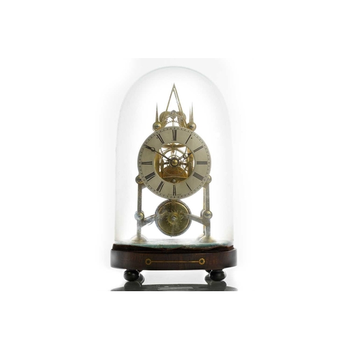 301 - A 19th century single fusee gothic skeleton clock, the silvered chapter ring with Roman numerals, in... 