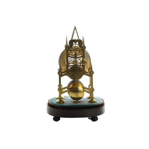 301 - A 19th century single fusee gothic skeleton clock, the silvered chapter ring with Roman numerals, in... 