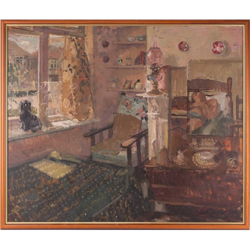 31 - † Patricia Algar (1939-2013), 'Richard Jack in an Interior', signed and dated 1961, oil on board, in... 