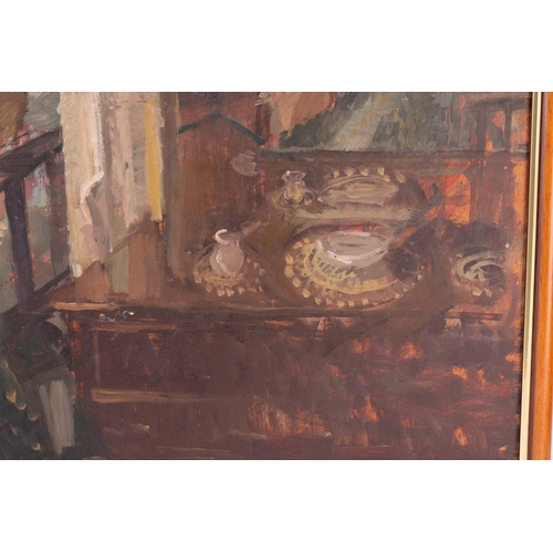 31 - † Patricia Algar (1939-2013), 'Richard Jack in an Interior', signed and dated 1961, oil on board, in... 