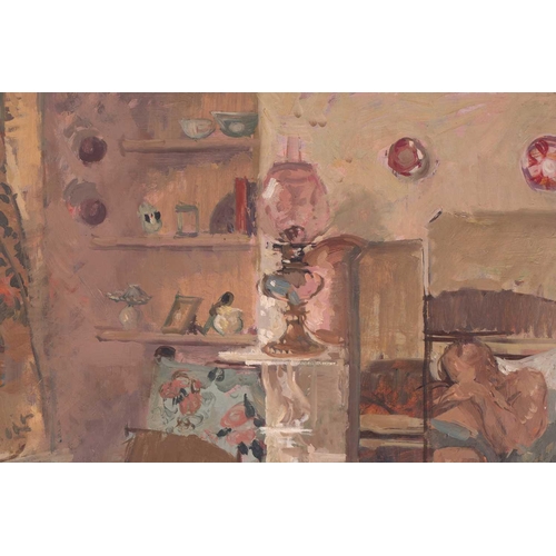 31 - † Patricia Algar (1939-2013), 'Richard Jack in an Interior', signed and dated 1961, oil on board, in... 