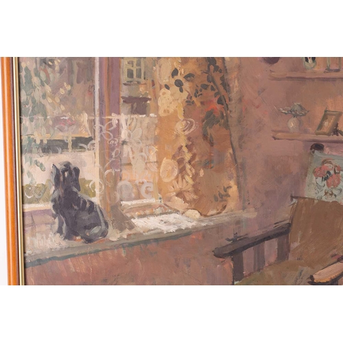 31 - † Patricia Algar (1939-2013), 'Richard Jack in an Interior', signed and dated 1961, oil on board, in... 