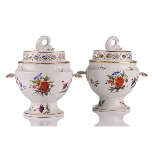 333 - Pair of Chamberlains Worcester ice pails and covers, painted with cut summer blooms circa 1810, The ... 