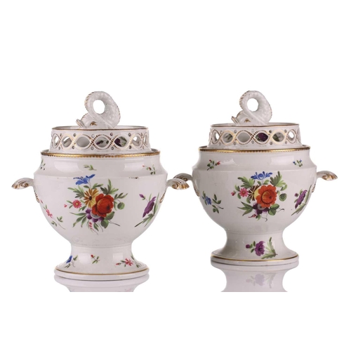 333 - Pair of Chamberlains Worcester ice pails and covers, painted with cut summer blooms circa 1810, The ... 