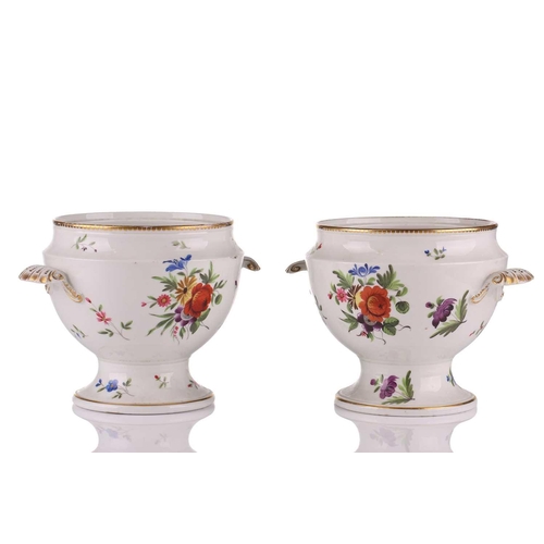 333 - Pair of Chamberlains Worcester ice pails and covers, painted with cut summer blooms circa 1810, The ... 